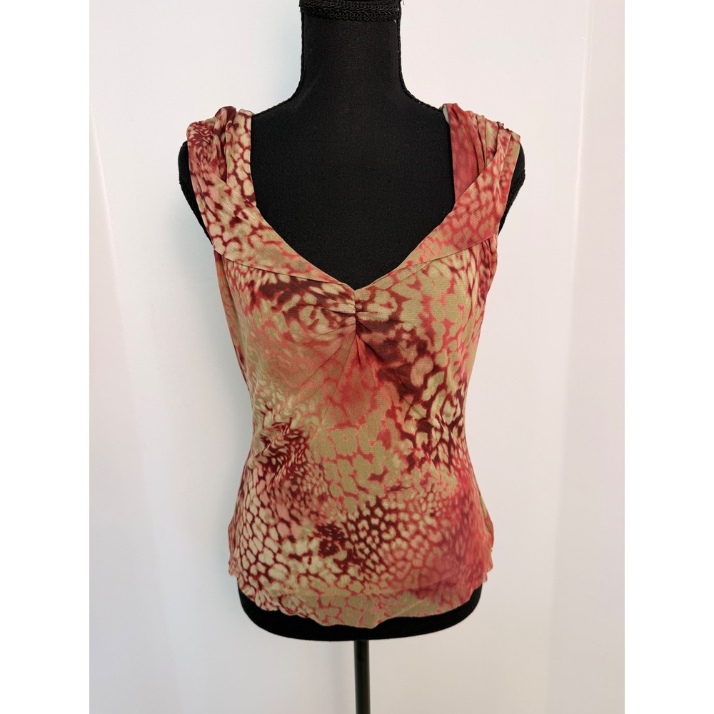 Y2K Artsy Abstract Mesh Top Women's Weston Wear Red Green Twisted V-Neck M